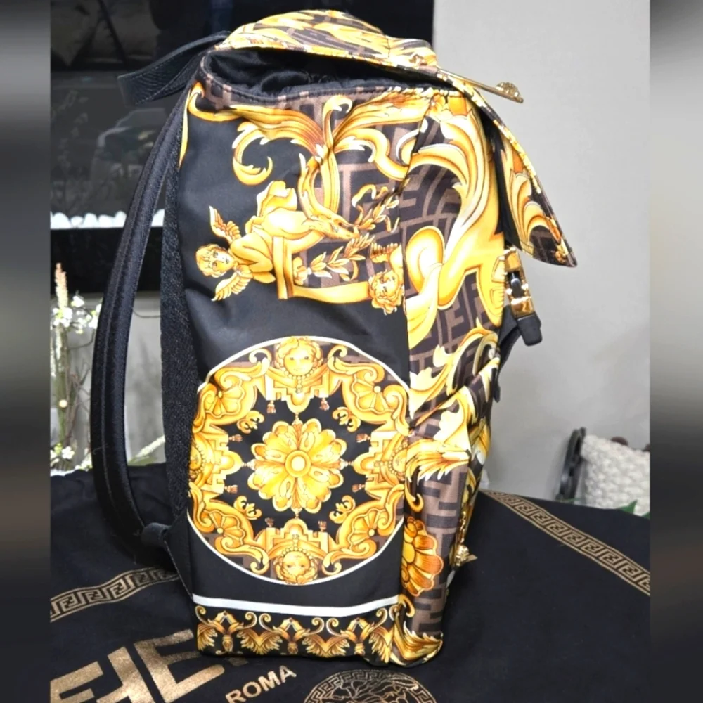 FENDACE Fendi/Vesace Collab Black and Gold Men's / Women's / Unisex Backpack